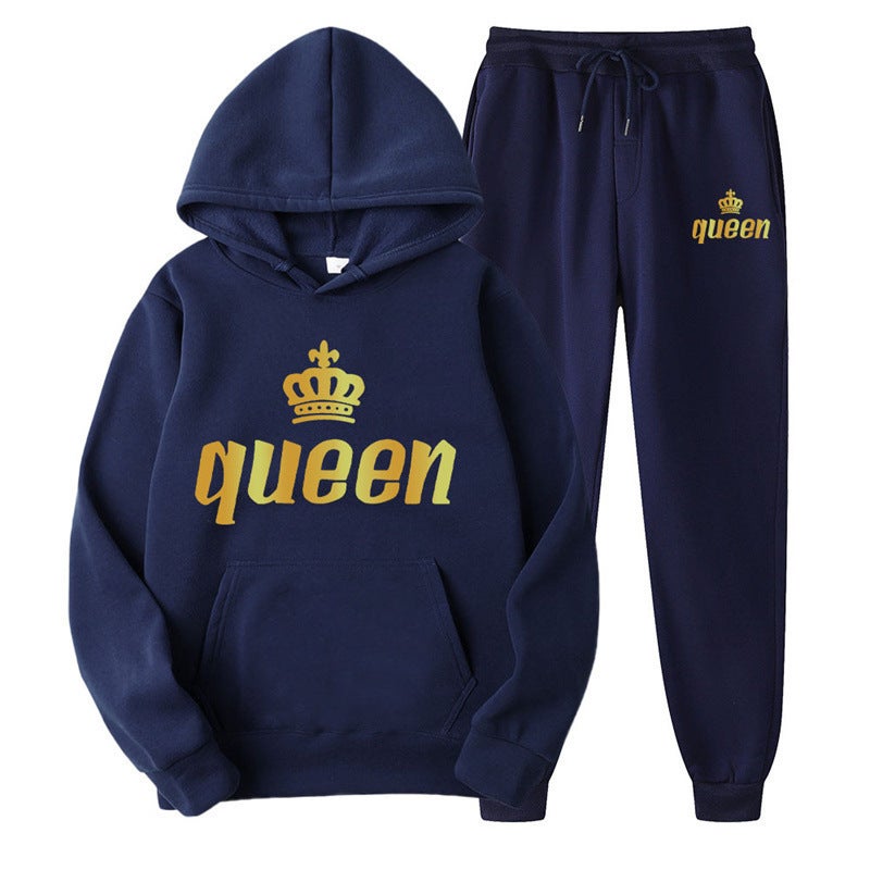 Couples Hoodie  Sweatpants Set Autumn Navy-queen 