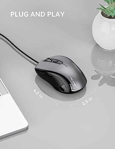 TECKNET Computer Wired Mouse, USB Mice for Laptop with 6-Button, 3600DPI Optical PC Wired Mouse, Home and Office 5FT USB-A Corded Comfortable Mice, Plug & Play, NO Battery Required-Grey - Image 4