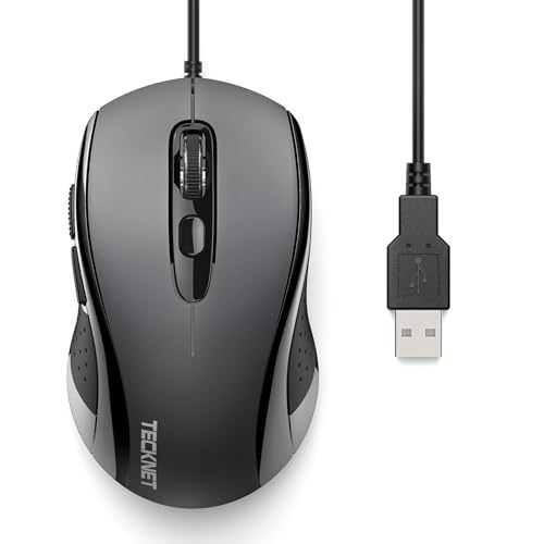 TECKNET Computer Wired Mouse, USB Mice for Laptop with 6-Button, 3600DPI Optical PC Wired Mouse, Home and Office 5FT USB-A Corded Comfortable Mice, Plug & Play, NO Battery Required-Grey - Image 1