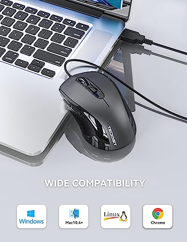 TECKNET Computer Wired Mouse, USB Mice for Laptop with 6-Button, 3600DPI Optical PC Wired Mouse, Home and Office 5FT USB-A Corded Comfortable Mice, Plug & Play, NO Battery Required-Grey - Image 5