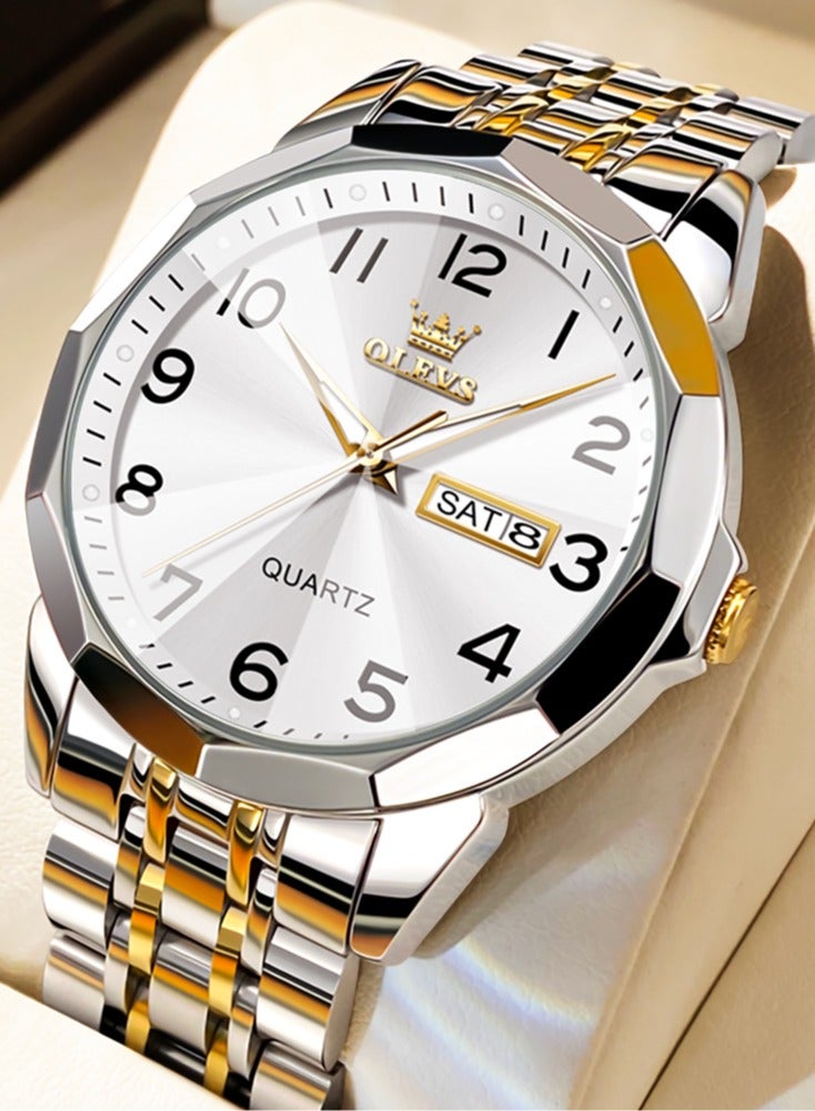 OLEVS Original Waterproof Men's Watches Digital Mirror Quartz Watch for Man Luminous Stainless Steel Wristwatch Male Date Week - Image 1