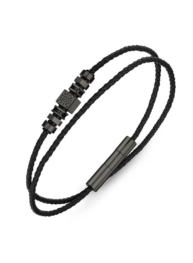 CERRUTI 1881 Jali.2 Gunmetal Stainless Steel and Black Leather Bracelet for Men 380mm