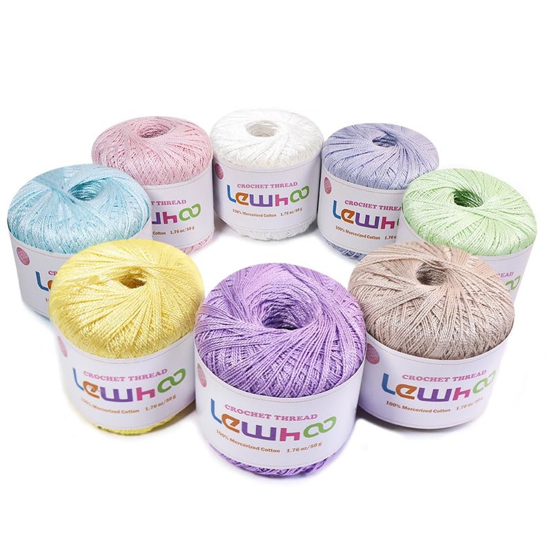 Lewhoo Crochet Thread, 8 Pearl Yarn Balls for Crocheting, 100% Mercerized Cotton Tatting Thread Size 10, Cotton Lace Yarn Hand Embroidery - Image 1