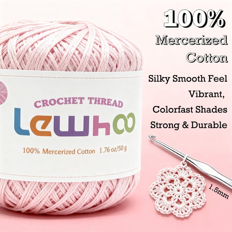 Lewhoo Crochet Thread, 8 Pearl Yarn Balls for Crocheting, 100% Mercerized Cotton Tatting Thread Size 10, Cotton Lace Yarn Hand Embroidery - Image 2
