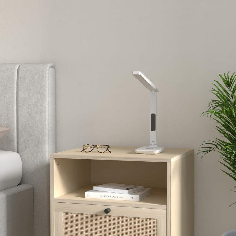 poukaran LED Desk Lamp with Wireless Charger, USB Charging Port, Office Table Lamp with Clock, Alarm, Date, Temperature for Home Office, White - Image 2