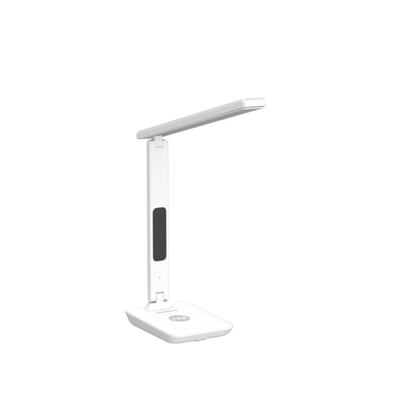 poukaran LED Desk Lamp with Wireless Charger, USB Charging Port, Office Table Lamp with Clock, Alarm, Date, Temperature for Home Office, White - Image 4