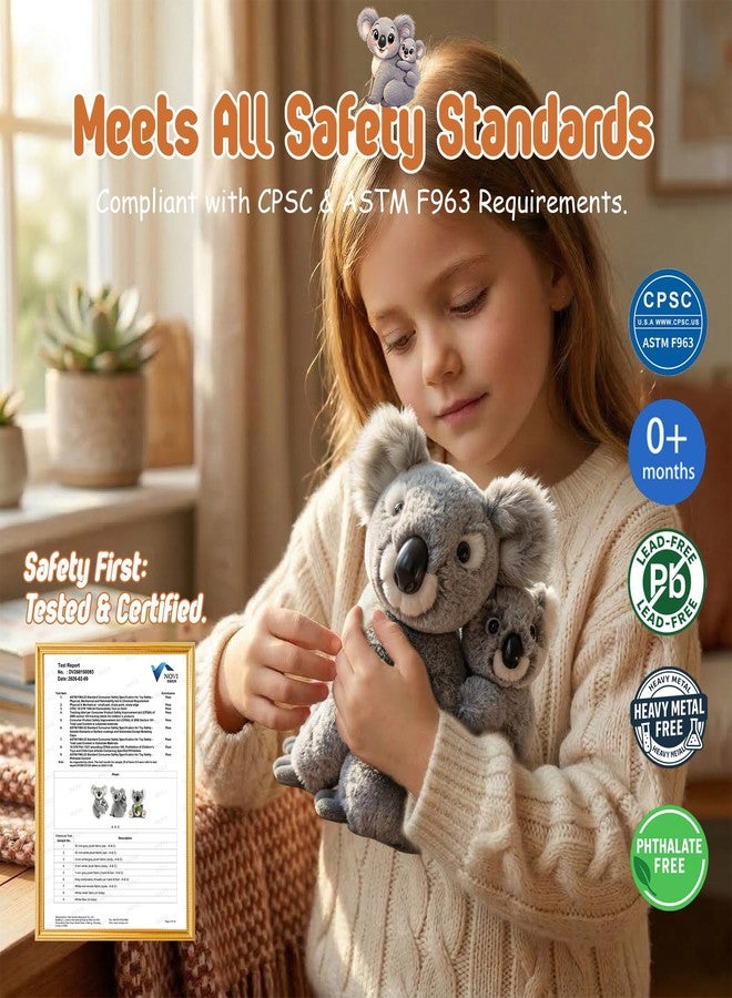 JUSTQUNSEEN Mom and Baby Stuffed Animals Koala Plush Toy Realistic Piggyback Koala Bear Plushies 10 Inch Soft Zoo Safari Jungle Wildlife Figure Educational Toy Birthday Gifts for Kids 3 4 5 6 Year Old - Image 2