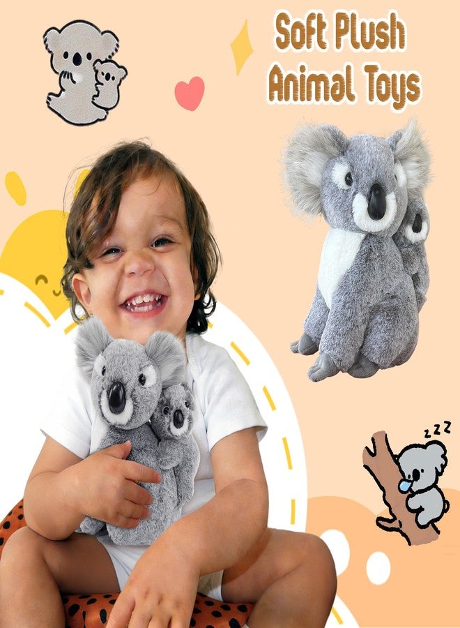 JUSTQUNSEEN Mom and Baby Stuffed Animals Koala Plush Toy Realistic Piggyback Koala Bear Plushies 10 Inch Soft Zoo Safari Jungle Wildlife Figure Educational Toy Birthday Gifts for Kids 3 4 5 6 Year Old - Image 3