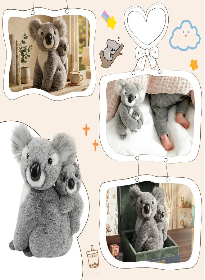 JUSTQUNSEEN Mom and Baby Stuffed Animals Koala Plush Toy Realistic Piggyback Koala Bear Plushies 10 Inch Soft Zoo Safari Jungle Wildlife Figure Educational Toy Birthday Gifts for Kids 3 4 5 6 Year Old - Image 4