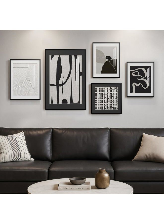 Cuspin Framed Black and White Modern Abstract Wall Art for Living Room, 5 Piece Art Prints Paintings Artwork for Walls, Minimalist Pictures for Hallway Fireplace Dining Bedroom Office Bathroom Wall Decor - Image 3
