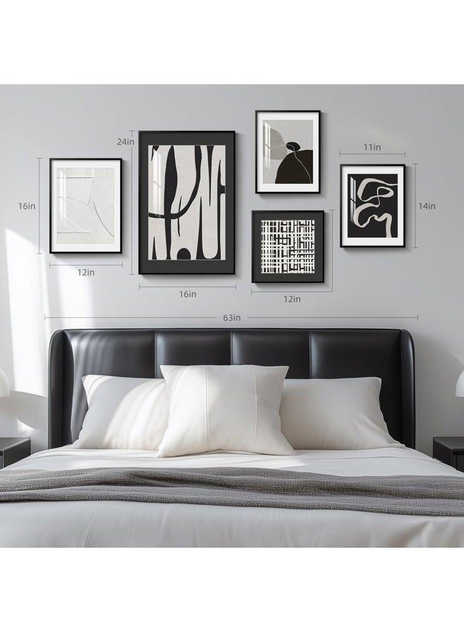 Cuspin Framed Black and White Modern Abstract Wall Art for Living Room, 5 Piece Art Prints Paintings Artwork for Walls, Minimalist Pictures for Hallway Fireplace Dining Bedroom Office Bathroom Wall Decor - Image 4