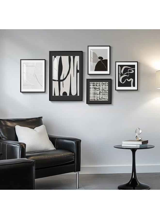 Cuspin Framed Black and White Modern Abstract Wall Art for Living Room, 5 Piece Art Prints Paintings Artwork for Walls, Minimalist Pictures for Hallway Fireplace Dining Bedroom Office Bathroom Wall Decor - Image 5