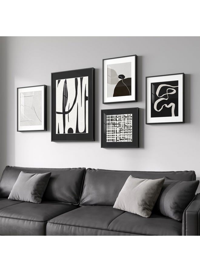 Cuspin Framed Black and White Modern Abstract Wall Art for Living Room, 5 Piece Art Prints Paintings Artwork for Walls, Minimalist Pictures for Hallway Fireplace Dining Bedroom Office Bathroom Wall Decor - Image 1