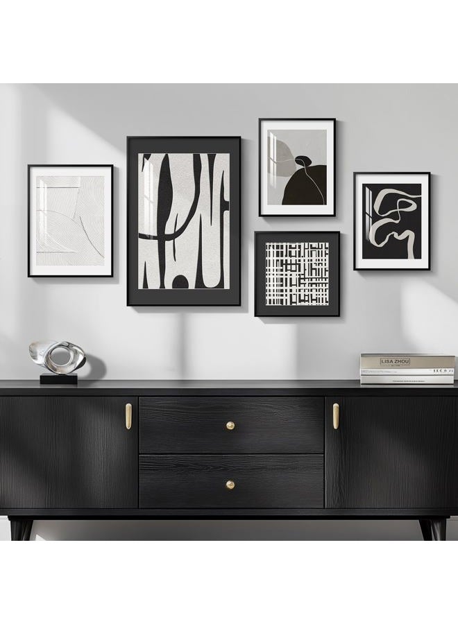 Cuspin Framed Black and White Modern Abstract Wall Art for Living Room, 5 Piece Art Prints Paintings Artwork for Walls, Minimalist Pictures for Hallway Fireplace Dining Bedroom Office Bathroom Wall Decor - Image 2