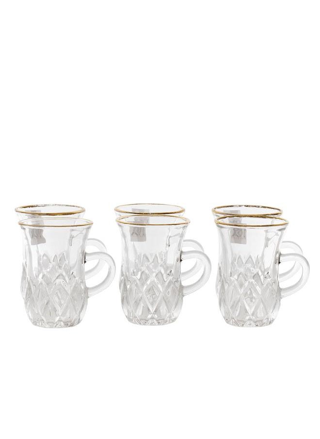 Alsaif Tea Set With Max Glass Handle Gold Line 6 Pieces Transparent  - Image 1