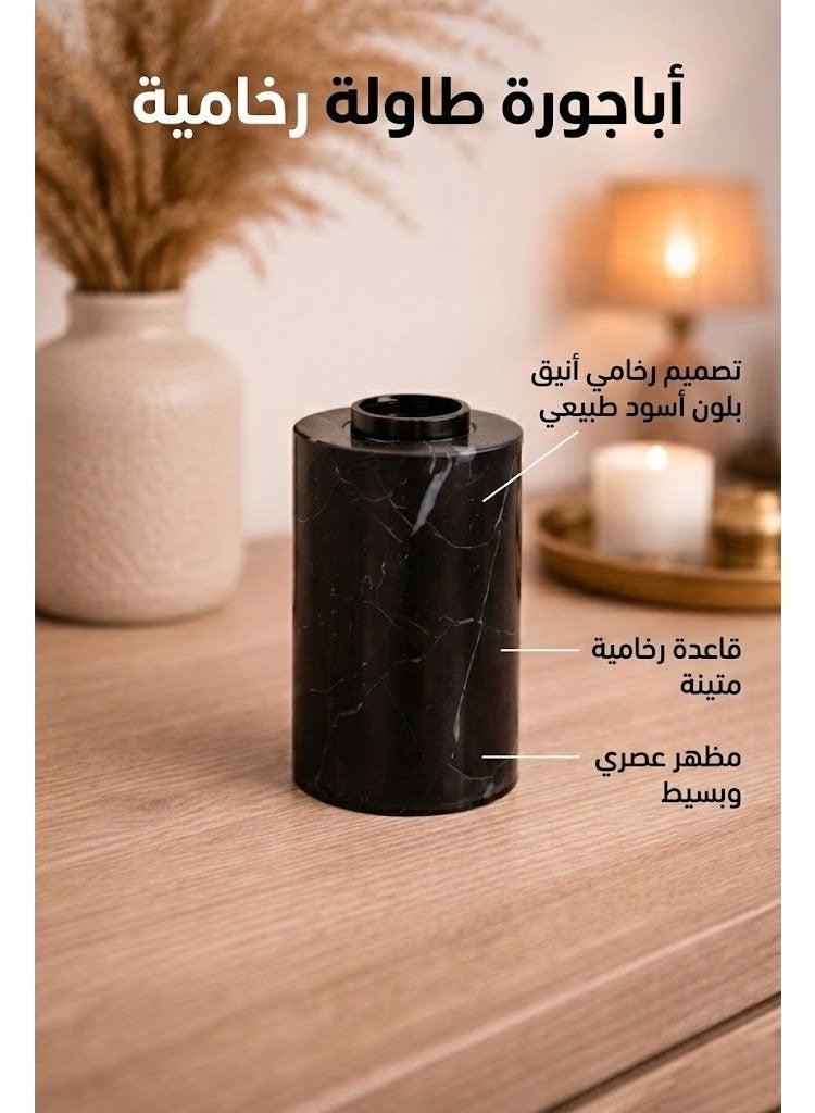 سمكو إضاءة أباجورة طاولة رخامية فاخرة بلون أسود - Image 2