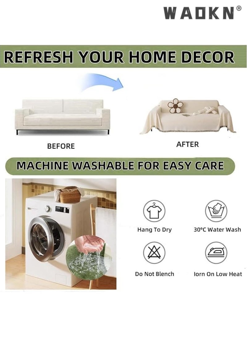 دبليو أيه أو كي أن غطاء أريكة متعددة الأغراض أنيق غير انزلاق عكسي أريكة أغطية زخرفية للأريكة غطاء أريكة النمط الشمالي مع الحواف الزخرفية مقاومة للخدش يرمي شينيل يرمي للأريكة الكبيرة أربعة مواسم أريكة يرمي غطاء أريكة عالية الكثافة حامي أريكة (بيج) - Image 2