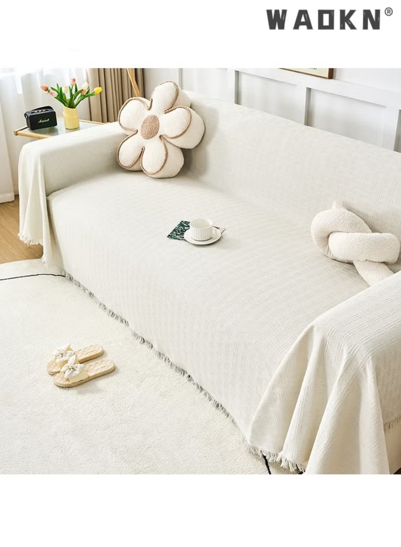 دبليو أيه أو كي أن غطاء أريكة متعددة الأغراض أنيق غير انزلاق عكسي أريكة أغطية زخرفية للأريكة غطاء أريكة النمط الشمالي مع الحواف الزخرفية مقاومة للخدش يرمي شينيل يرمي للأريكة الكبيرة أربعة مواسم أريكة يرمي غطاء أريكة عالية الكثافة حامي أريكة (بيج) - Image 1