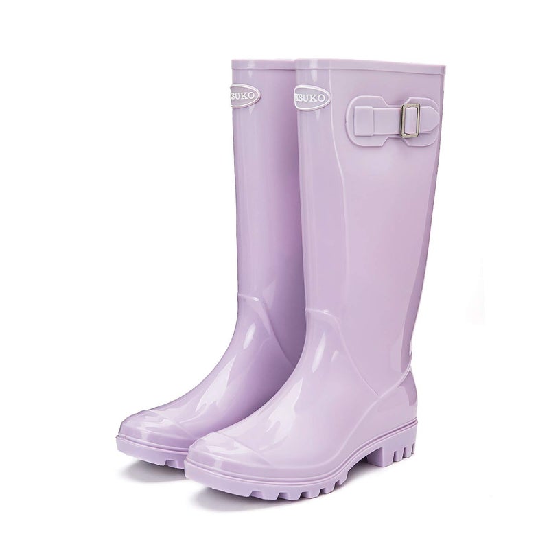 DKSUKO Women's Tall Rain Boots Garden Boots Waterproof Wellington Rubber Boots(8 B(M) US, Bright Purple) - Image 4