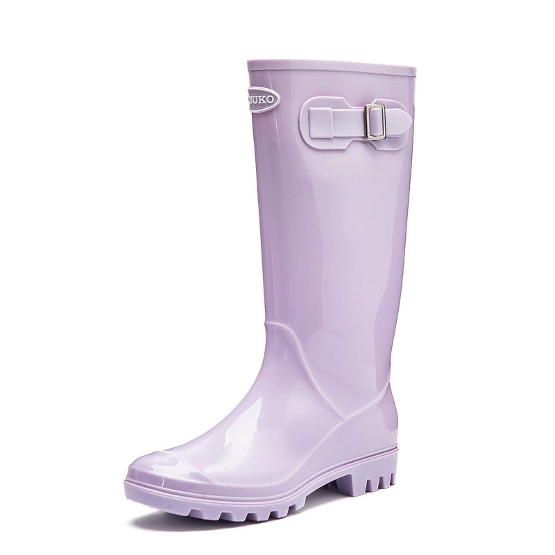 DKSUKO Women's Tall Rain Boots Garden Boots Waterproof Wellington Rubber Boots(8 B(M) US, Bright Purple) - Image 1