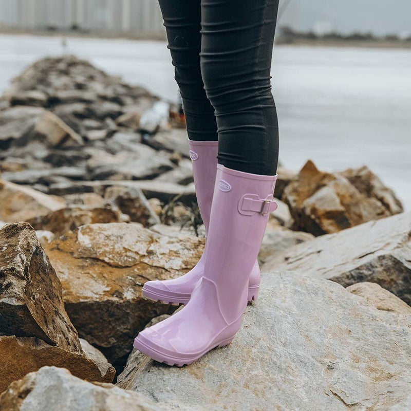 DKSUKO Women's Tall Rain Boots Garden Boots Waterproof Wellington Rubber Boots(8 B(M) US, Bright Purple) - Image 2