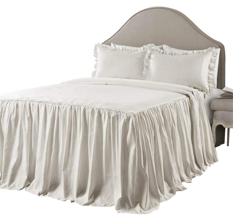 Lush Decor Lush Decor Lush Dcor Ticking Stripe Bedspread Wheat Vintage Chic Farmhouse Style Lightweight 3 Piece Set Full 