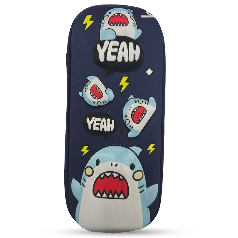 كوكوبي Cocobee Yeah Shark Pencil Case With Internal Mesh Pocket, Sturdy Build, Zipper Closure – Boys, 3+ Years, Multicolor