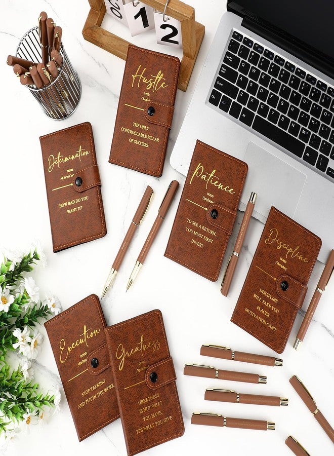 Tenceur 10 Sets Inspirational Pocket Notebooks with Pens A6 Leather Journals Bulk Christmas Motivational Gifts for Office School Team Staff Employee, 160 Lined Pages/Notebook (Brown) - Image 4