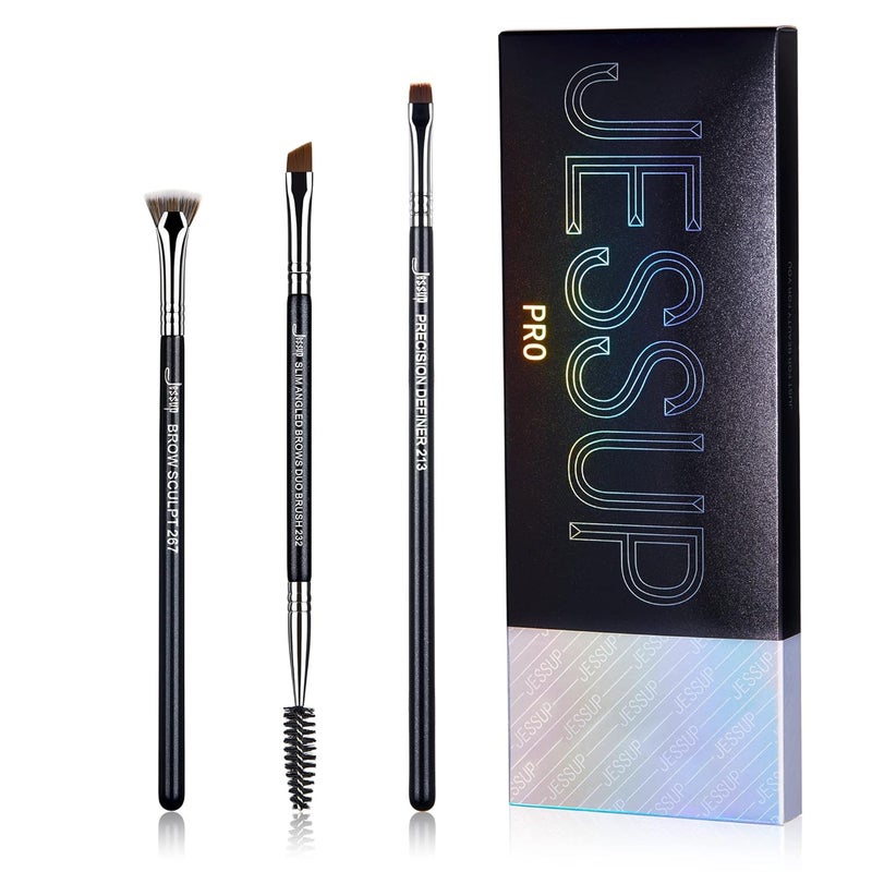 Jessup Jessup Eyebrow Makeup Brush Set Professional, Precision Define Sculpt, Flat Angled Spoolie Brushes, Cruelty-Free Synthetic Bristles 3PCS, T326
