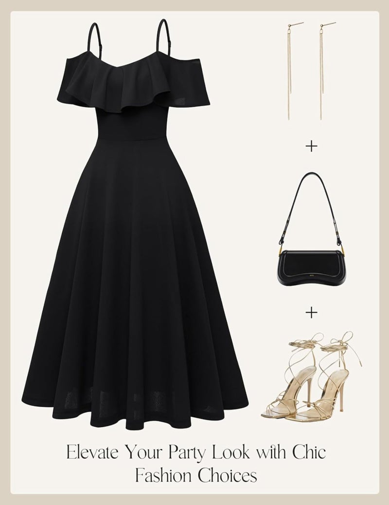 TATAIYA Women's Plus Size Off-Shoulder Cocktail Fit and Flare Dress (Black_3XL) - Image 5