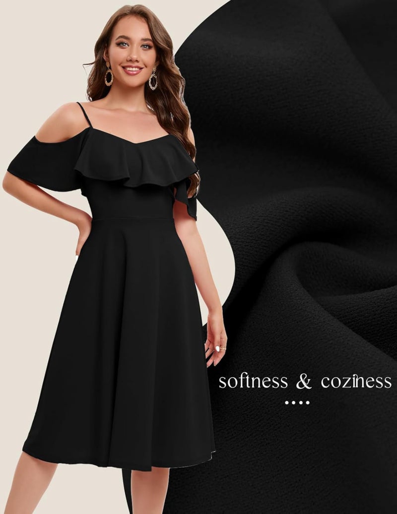 TATAIYA Women's Plus Size Off-Shoulder Cocktail Fit and Flare Dress (Black_3XL) - Image 2