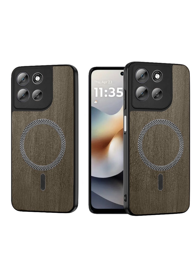 دبليو تيك غطاء خلفي قوي مضاد للصدمات مع مغناطيس Magsafe مصنوع من البلاستيك الصلب لهاتف Motorola Moto G56 5G 2025 بنقشة خشب، غلاف بالإضافة إلى الصدفة (MCMPMN) - خشب اللوز - Image 1