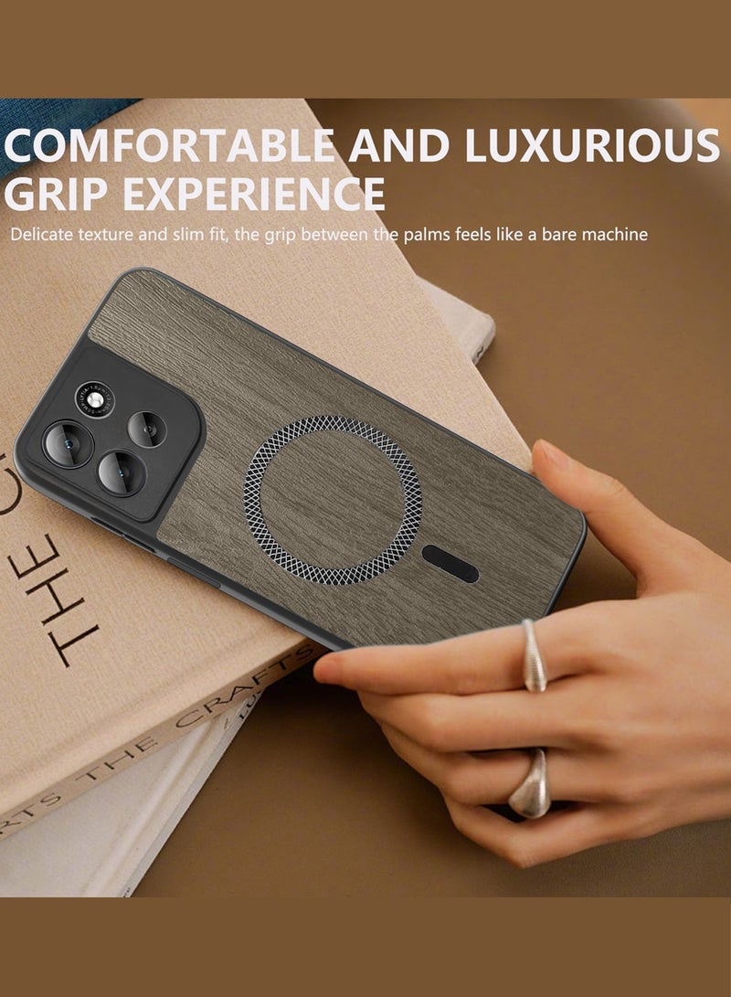 دبليو تيك غطاء خلفي قوي مضاد للصدمات مع مغناطيس Magsafe مصنوع من البلاستيك الصلب لهاتف Motorola Moto G56 5G 2025 بنقشة خشب، غلاف بالإضافة إلى الصدفة (MCMPMN) - خشب اللوز - Image 4