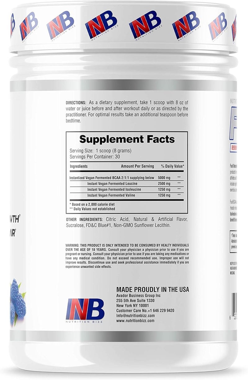 NutritionBizz BCAA Powder 5 Grams of BCAAs Amino Acids Post Workout Recovery Drink for Muscle Building Recovery and Endurance 30 Servings Blue Raspberry - Image 3