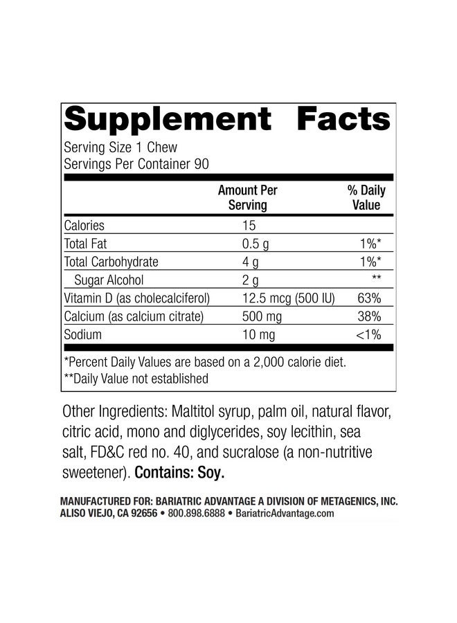 بارياتيك أدفانتج أقراص سيترات الكالسيوم من بارياتريك أدفانتج، ٥٠٠ ملغ، قابلة للمضغ - لمرضى جراحة السمنة - فيتامين د٣ - مكمل كالسيوم قابل للمضغ خالٍ من السكر - أقراص كالسيوم بارياتريك للمضغ - بنكهة الفراولة - ٩٠ قرصًا - Image 2