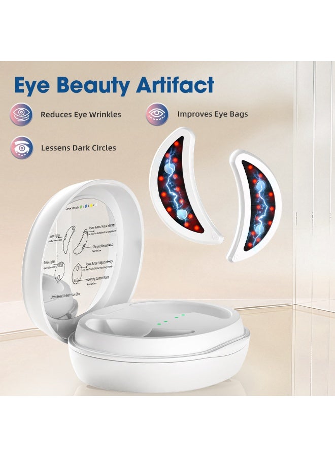 NANAO Under Eye Light Therapy Device,Portable Massager Patches,Beauty Device with Eye Massage for Relieve EyeBags,Fatigue, Dark Circles,Wrinkle,Red Light Therapy with Gel,Sliver - Image 2