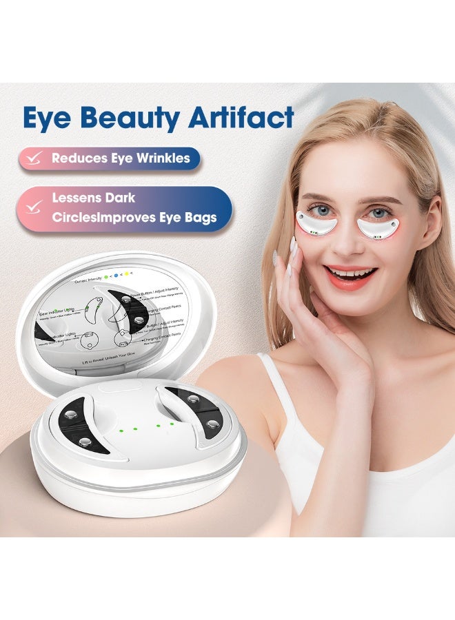 NANAO Under Eye Light Therapy Device,Portable Massager Patches,Beauty Device with Eye Massage for Relieve EyeBags,Fatigue, Dark Circles,Wrinkle,Red Light Therapy with Gel,Sliver - Image 1