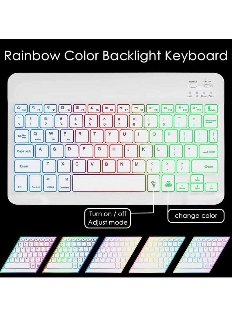 مجموعة لوحة مفاتيح وماوس لاسلكية ثنائية اللغة مقاس 10 بوصات مزودة بتقنية البلوتوث، وماوس ثنائي الوضع، ومجموعة لوحة مفاتيح وماوس بإضاءة محيطة بـ 7 ألوان، مناسبة لجميع أنظمة العلامات التجارية للأجهزة اللوحية والهواتف المحمولة - Image 2