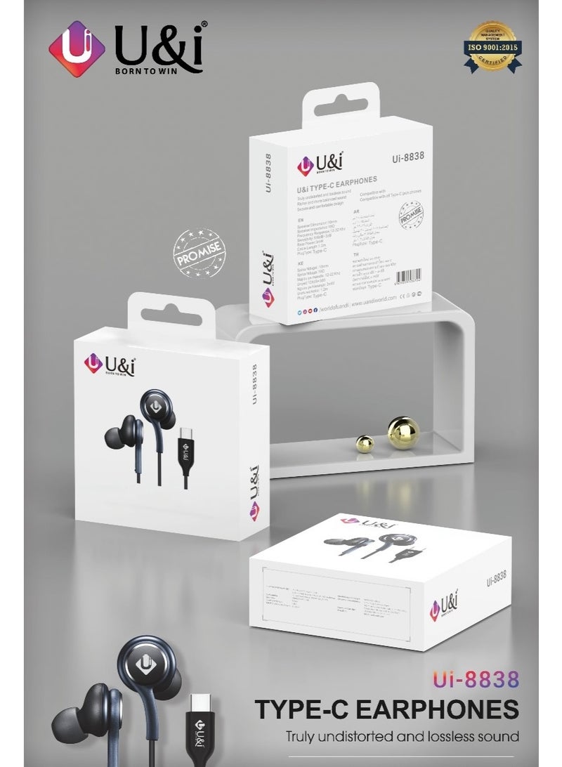 يو اند اي Arabic: سماعات رأس سلكية من نوع C - سماعات أذن سلكية USB-C (Ui-8838) مع ميكروفون وتحكم في الصوت، سماعة مانعة للضوضاء متوافقة مع آيفون - Image 5