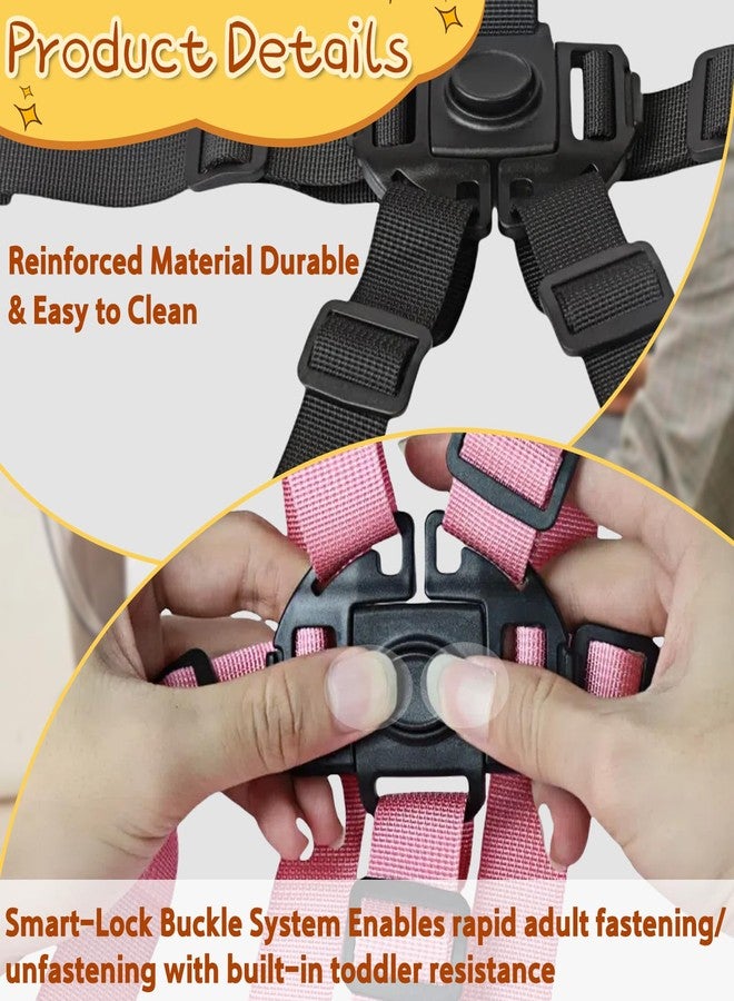 Mtuiewo 2 Pcs Black & Pink High Chair Straps, 5 Point Harness Seat Belt for High Chair, Safety Strap Belt for Child Protection, Adjustable and Durable - Image 4