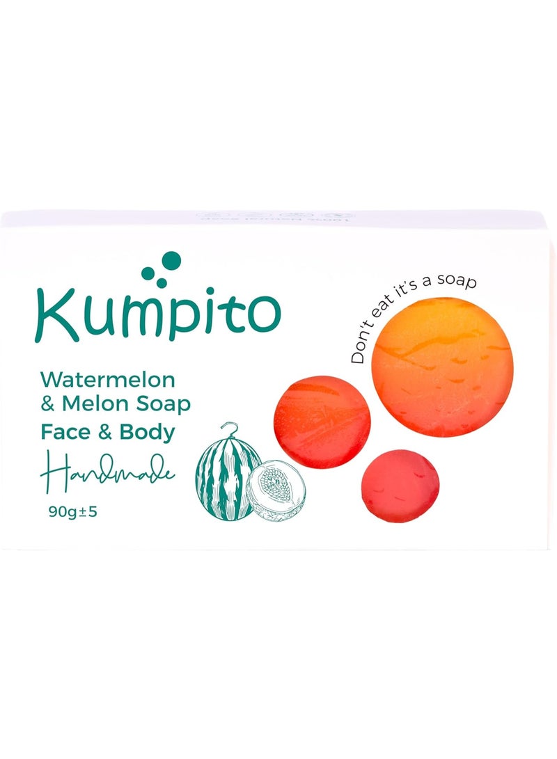 Kumpito Watermelon & Melon Handmade Soap – 100% Natural, Vegan, Skin-Nourishing, Enriched with Olive, Coconut & Castor Oils, Gentle Face & Body Cleanser for All Skin Types - Image 1