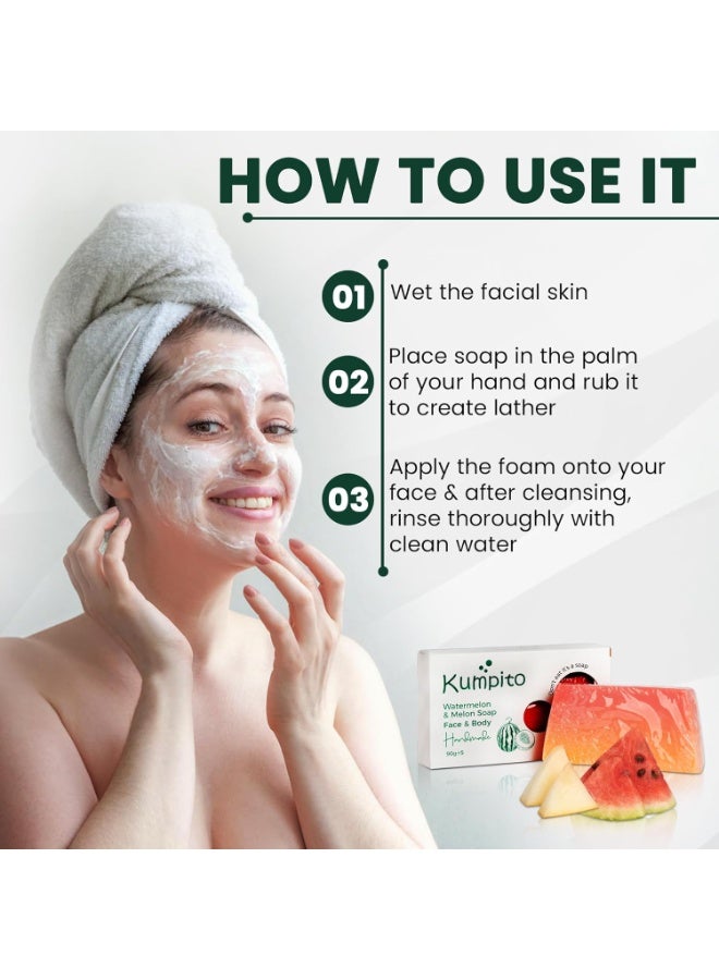 Kumpito Watermelon & Melon Handmade Soap – 100% Natural, Vegan, Skin-Nourishing, Enriched with Olive, Coconut & Castor Oils, Gentle Face & Body Cleanser for All Skin Types - Image 3