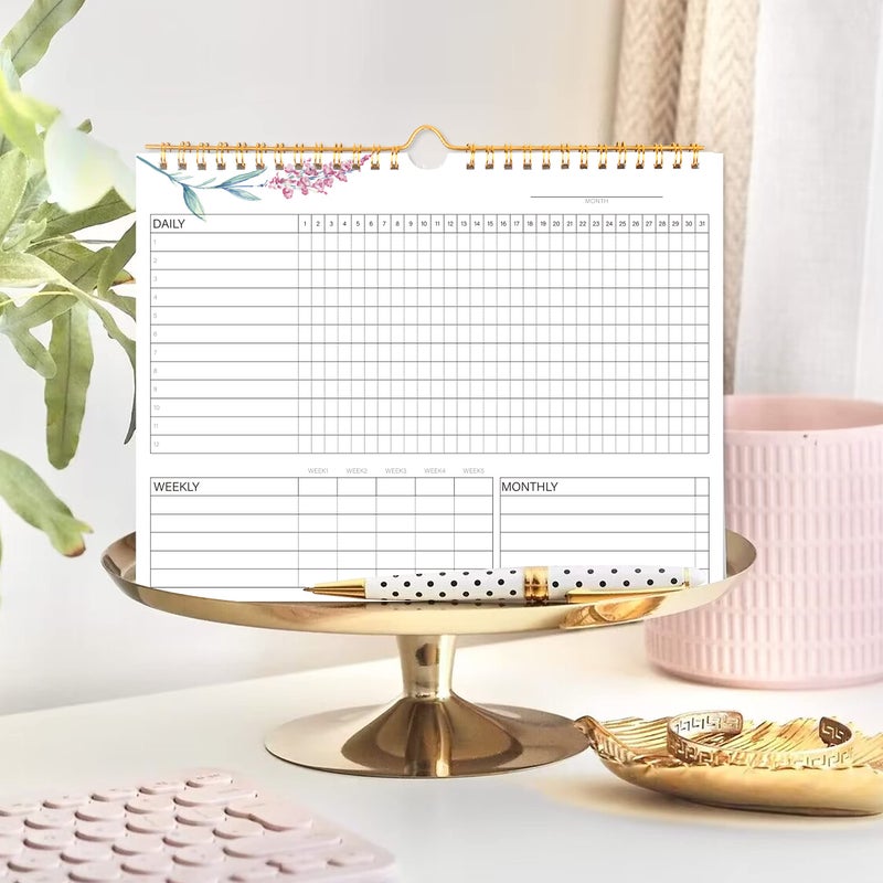 KAICN Habit Tracker Calendar- 12 Months Undated Daily Weekly & Monthly Period Habit Tracker Journal, Greenery Floral, Spiral Binding with Writable Goals Habits Track and Self Care Office Supplies. 8"x10" - Image 5