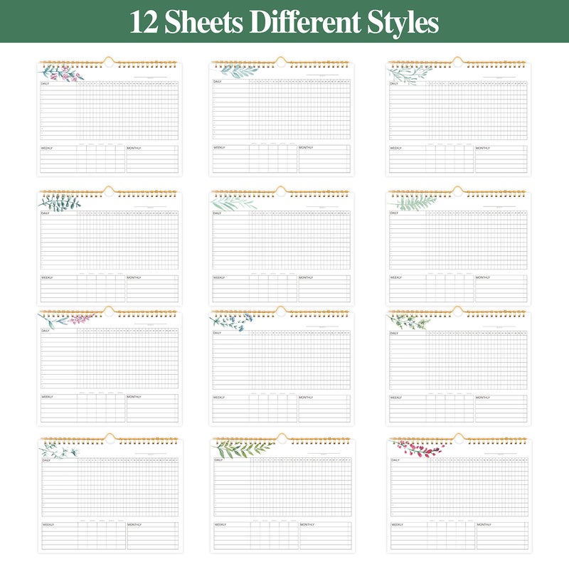 KAICN Habit Tracker Calendar- 12 Months Undated Daily Weekly & Monthly Period Habit Tracker Journal, Greenery Floral, Spiral Binding with Writable Goals Habits Track and Self Care Office Supplies. 8"x10" - Image 4