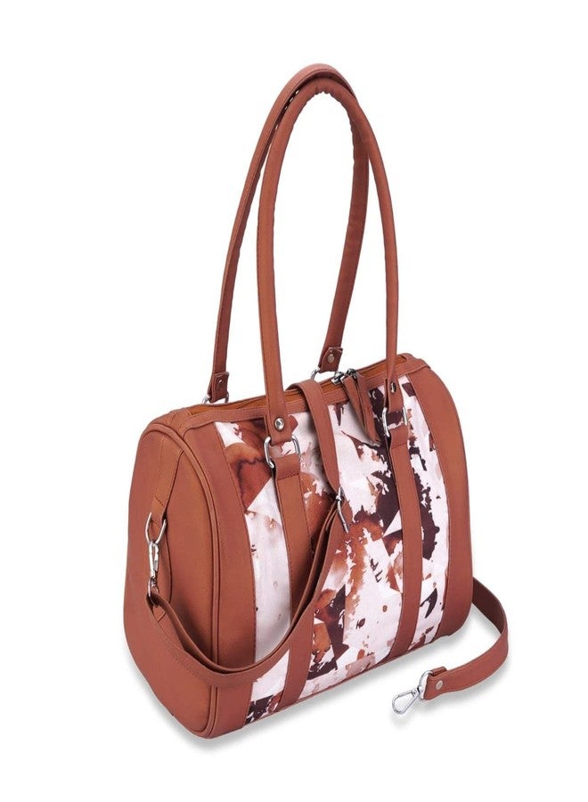 Ameedarshan Leather Round Duffel Bag Women,Travel Weekend Overnight Bag,Lage Sport Gym Bag,PU Leather Shoulder Satchel Handbag Brown - Image 2