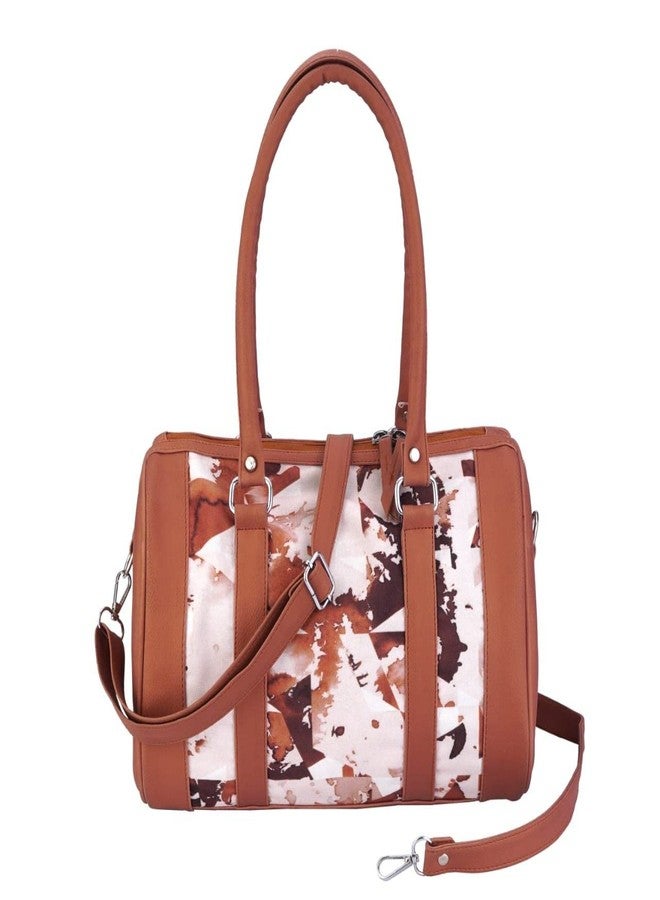 Ameedarshan Leather Round Duffel Bag Women,Travel Weekend Overnight Bag,Lage Sport Gym Bag,PU Leather Shoulder Satchel Handbag Brown - Image 1