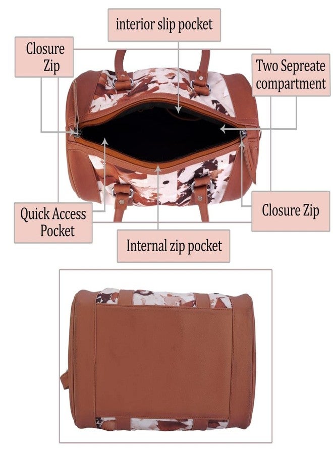 Ameedarshan Leather Round Duffel Bag Women,Travel Weekend Overnight Bag,Lage Sport Gym Bag,PU Leather Shoulder Satchel Handbag Brown - Image 4