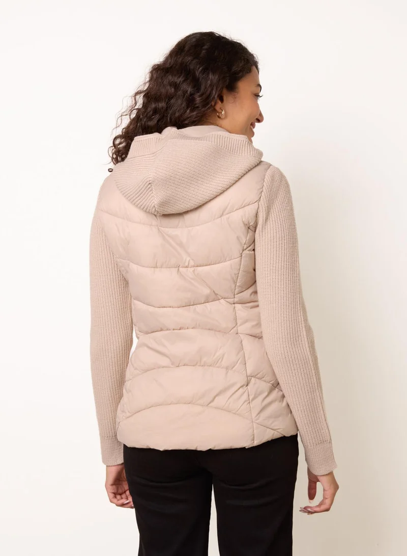 Blue Vanilla  Knitted Sleeve Puffer Jacket for Women | Best Price UAE