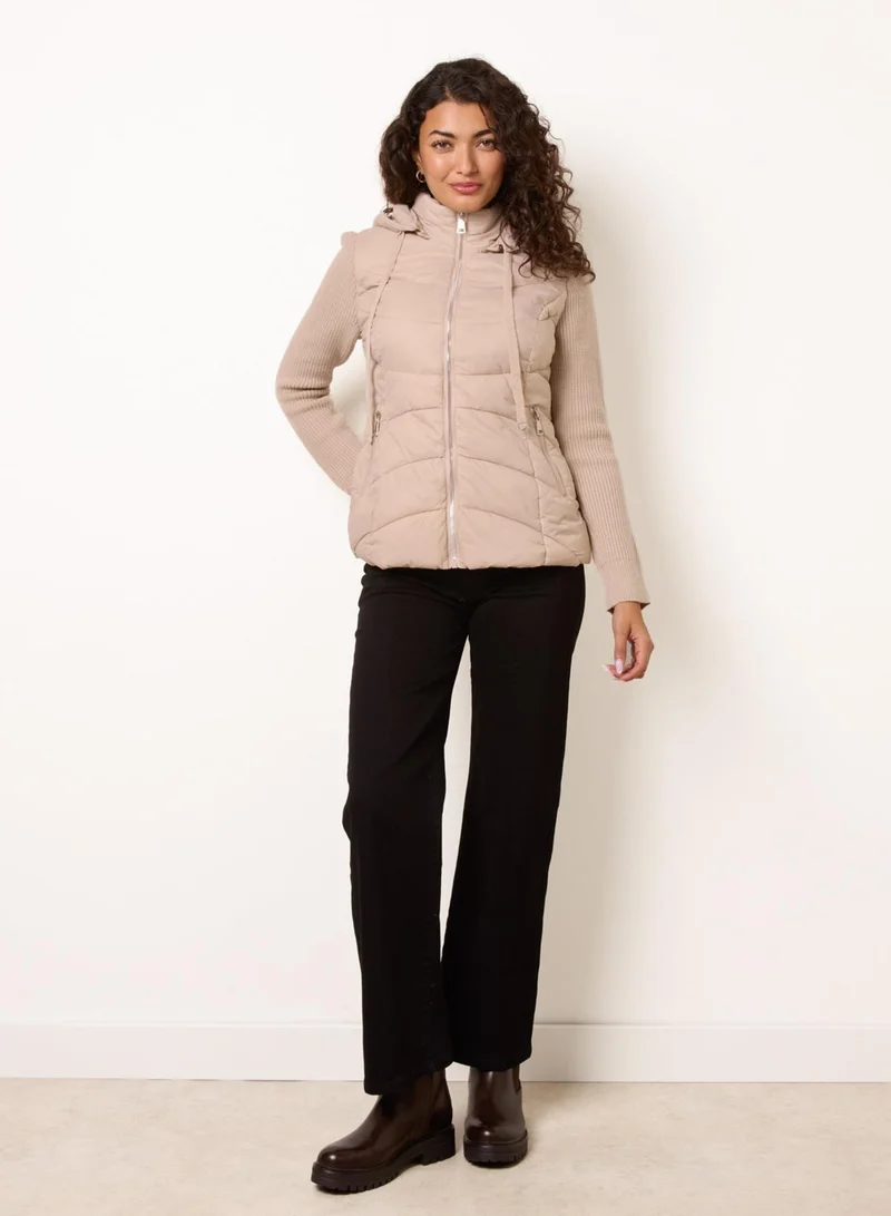Blue Vanilla  Knitted Sleeve Puffer Jacket for Women | Best Price UAE
