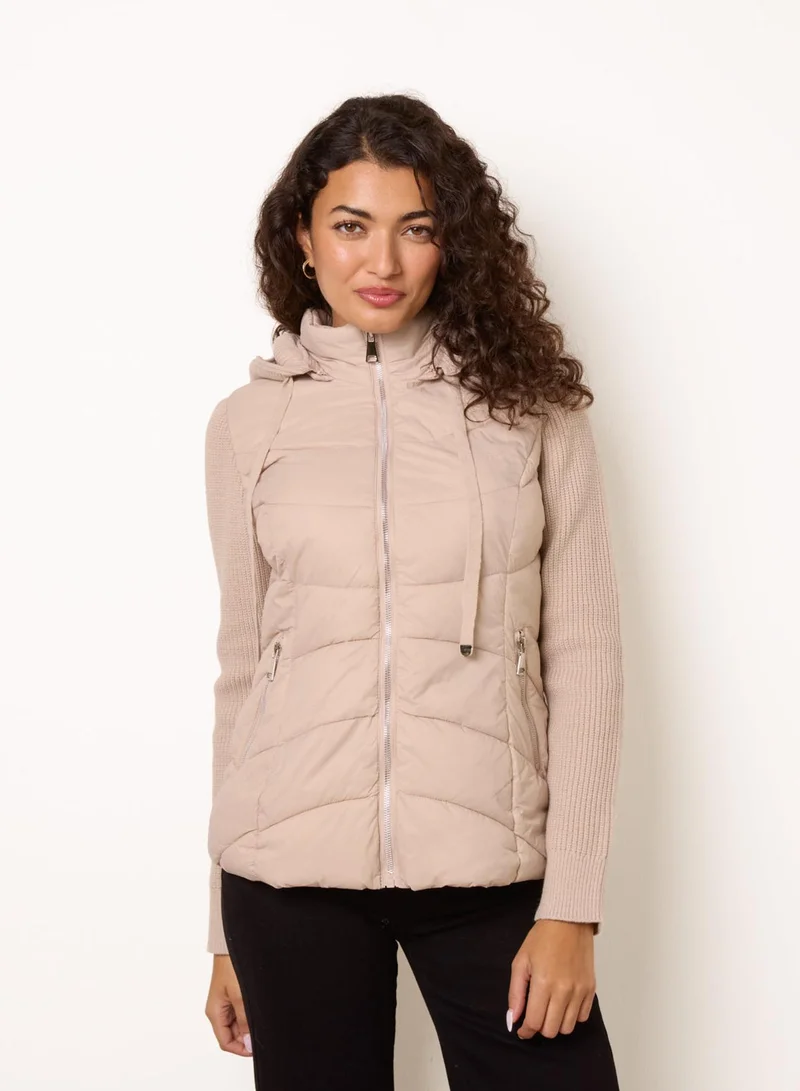 Knitted Sleeve Puffer Jacket